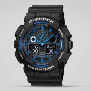 Casio G-Shock GA100-1A2DR Blue Black LED Day Date Display Black Analog Digital Dial Resin Band Watch New