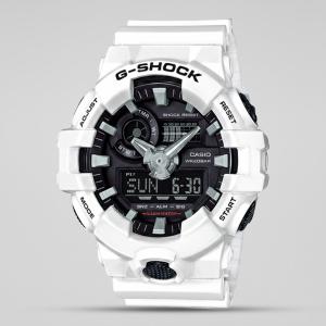 Casio G-SHOCK GA700-7A Black LED Analog Day Date Digital Dial White Resin Band Watch New