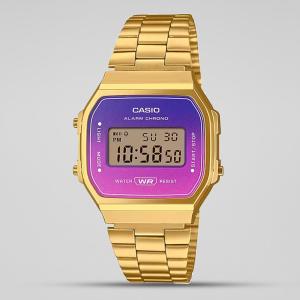 Casio A168WERG-2ADF Blue purple Digital Date Dial Gold Resin Bracelet Watch New