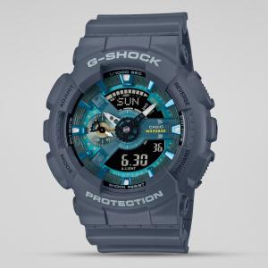 Casio G-SHOCK GA110AS-2ADR Navy Blue Green Accent LED Analog Day Date Digital Dial Resin Band Watch New