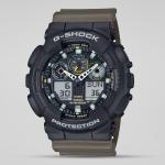 Casio G-Shock GA100TU-1A3DR LED Day Date Display Black Analog Digital Dial Olive Green Resin Band Watch New