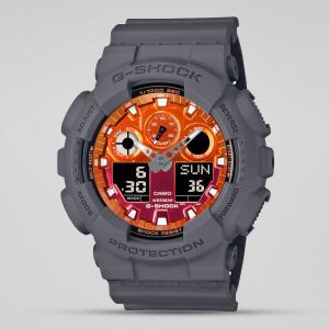 Casio G-Shock GA100FL-8ADR LED Day Date Display Orange Analog Digital Dial Grey Resin Band Watch New