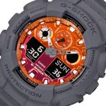 Casio G-Shock GA100FL-8ADR LED Day Date Display Orange Analog Digital Dial Grey Resin Band Watch New